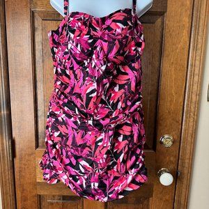 NWT #2 Swimsuits for All-Black w/Pink Coral & Magenta One Piece Sarong Swimsuit